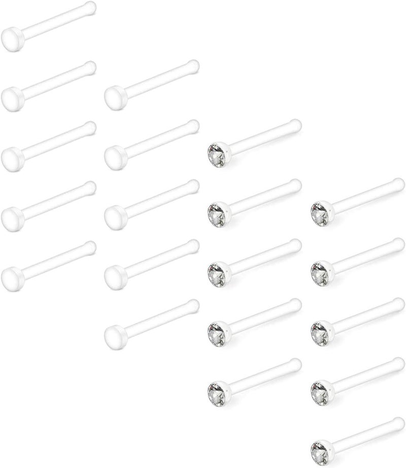 D.Bella 18G 20G Clear Nose Studs Acrylic L Shape Nose Rings Bioflex Bone Pin Straight Nose Studs Flexible Nose Piercing Retainer Flat Top for Men Women - Image 1
